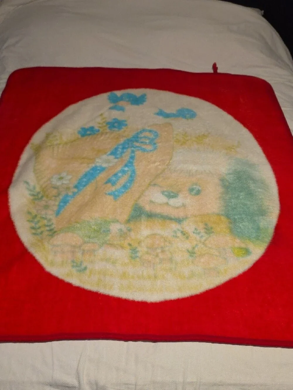 Plush Red Decorative Throw with Puppy Print